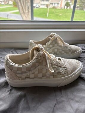 Vans Old Skool Platform Woven Leather sneakers in the Blanc De Blanc colorway.